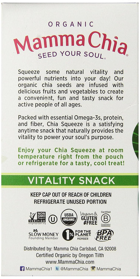 Mamma Chia Green Magic Vitality Squeeze Snack, 3.5 oz, Pack of 6