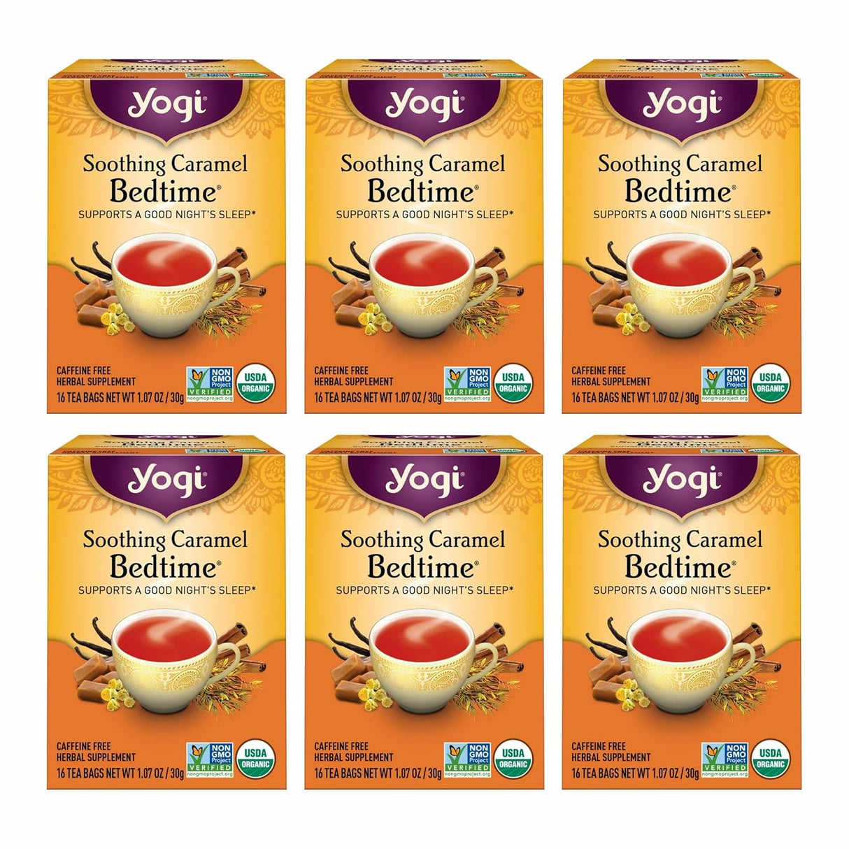 Yogi Bedtime Caramel Herbal Tea, 16 Tea Bags, Case of 6