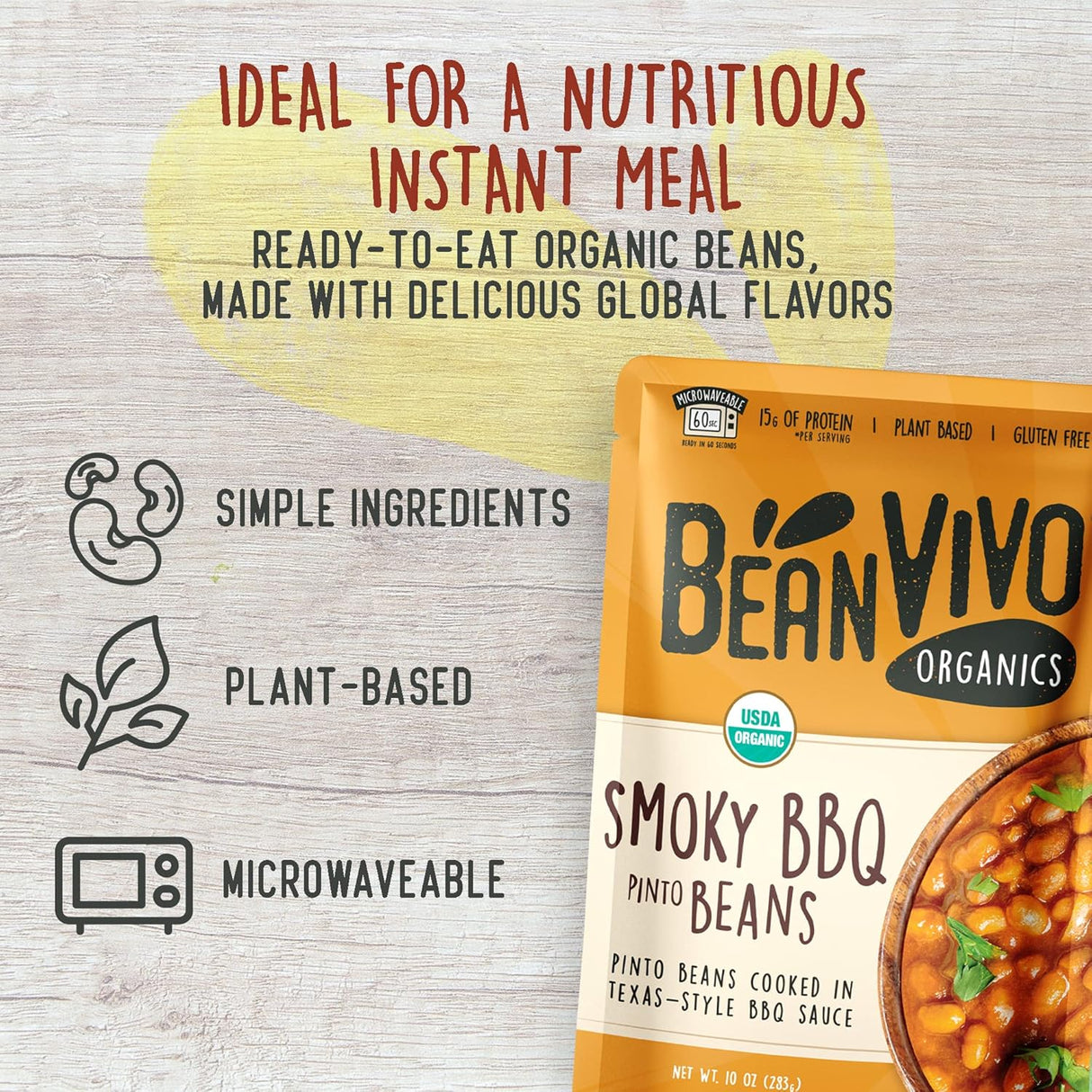 Bean Vivo Pinto Beans Smoky BBQ, Case of 6, 10 oz Each