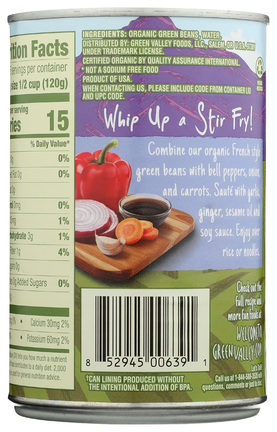 Green Valley Organics French Style Green Beans, 14.25 oz, Pack of 12