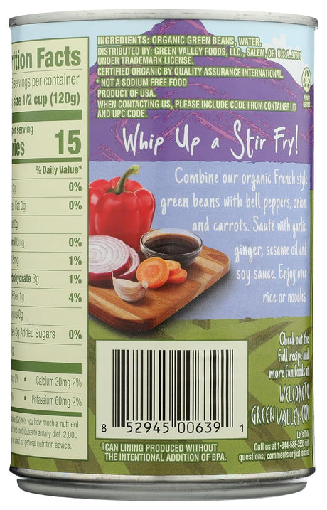 Green Valley Organics French Style Green Beans, 14.25 oz, Pack of 12