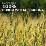 Wheat field with text 'Made from 100% Durum Wheat Semolina'