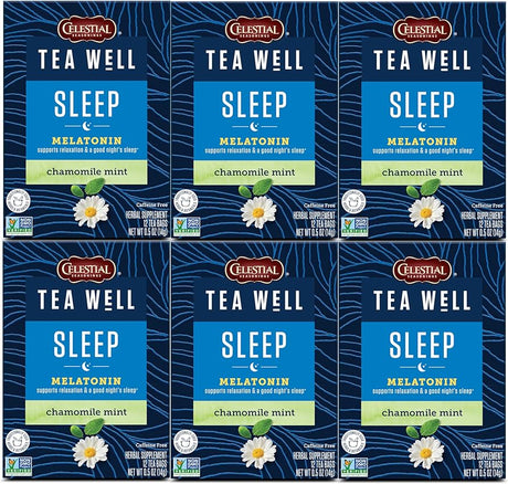 Teawell - Sleep Tea, 12 Ct (Pack of 6) - Melatonin Chamomile Mint