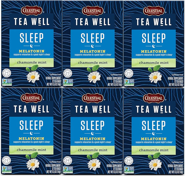 Teawell - Sleep Tea, 12 Ct (Pack of 6) - Melatonin Chamomile Mint