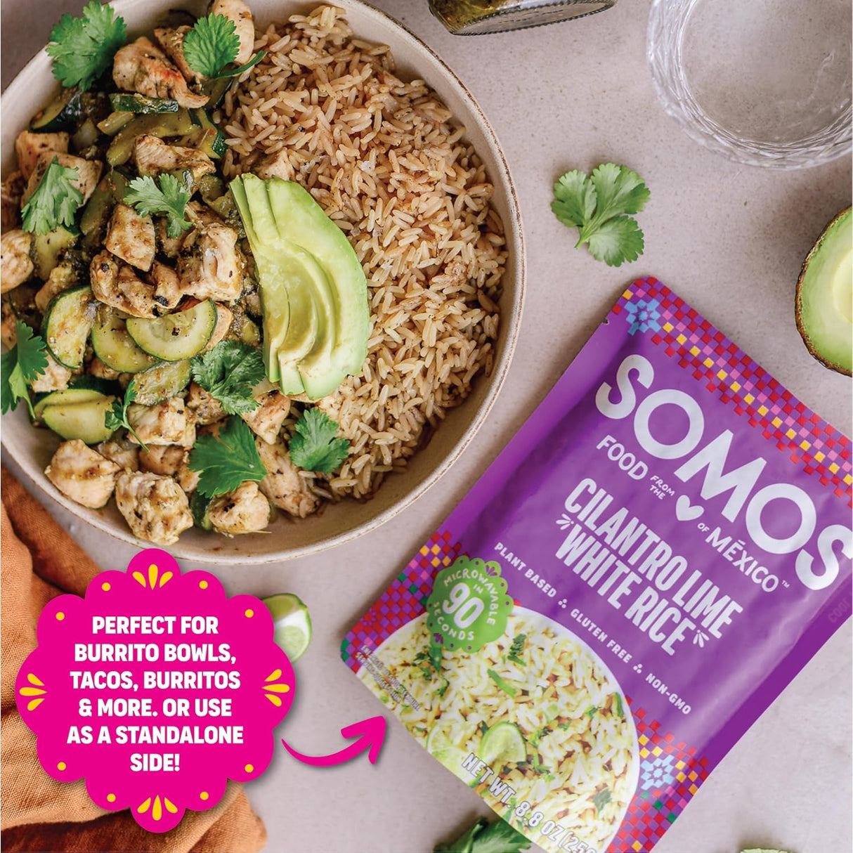 Somos Ready-to-Heat White Rice with Cilantro & Lime, Case of 6 (8.8 oz)