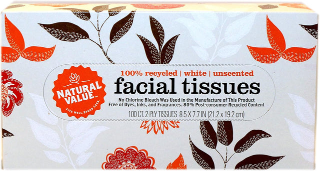 Natural Value 2-Ply Facial Tissue - 100 Count Pack, 30-Pack Case - Cozy Farm 