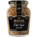 Jar of Maille Old Style Mustard with black label on a white background