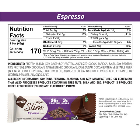 NuGo Slim Espresso Protein Bar, Pack of 12, 1.59 Oz. Bars