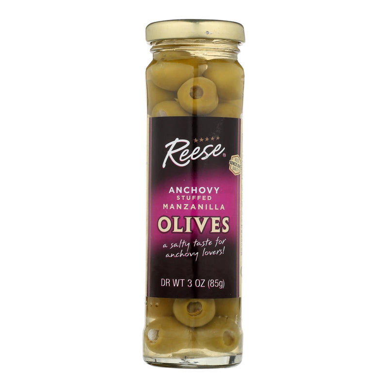 Reese Olives (Pack of 12), Manzanilla Stuffed with Minced Anchovis - 3 Oz - Cozy Farm 