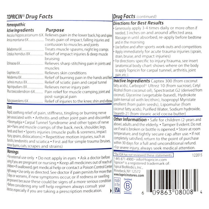 Topricin Anti-Inflammatory Pain Relief & Healing Cream, 8 Oz. - Cozy Farm 