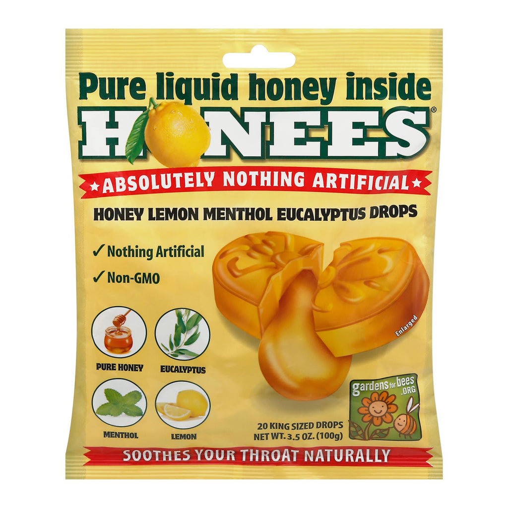 Honees Cough Drops - Honey Lemon - Lemon Menthol - 20 Count - Throat Lozenges - Cozy Farm 