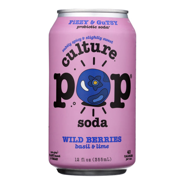 Culture Pop Soda - Wild Berries Flavor, Case of 6 - 4/12 Fl Oz Cans - Cozy Farm 