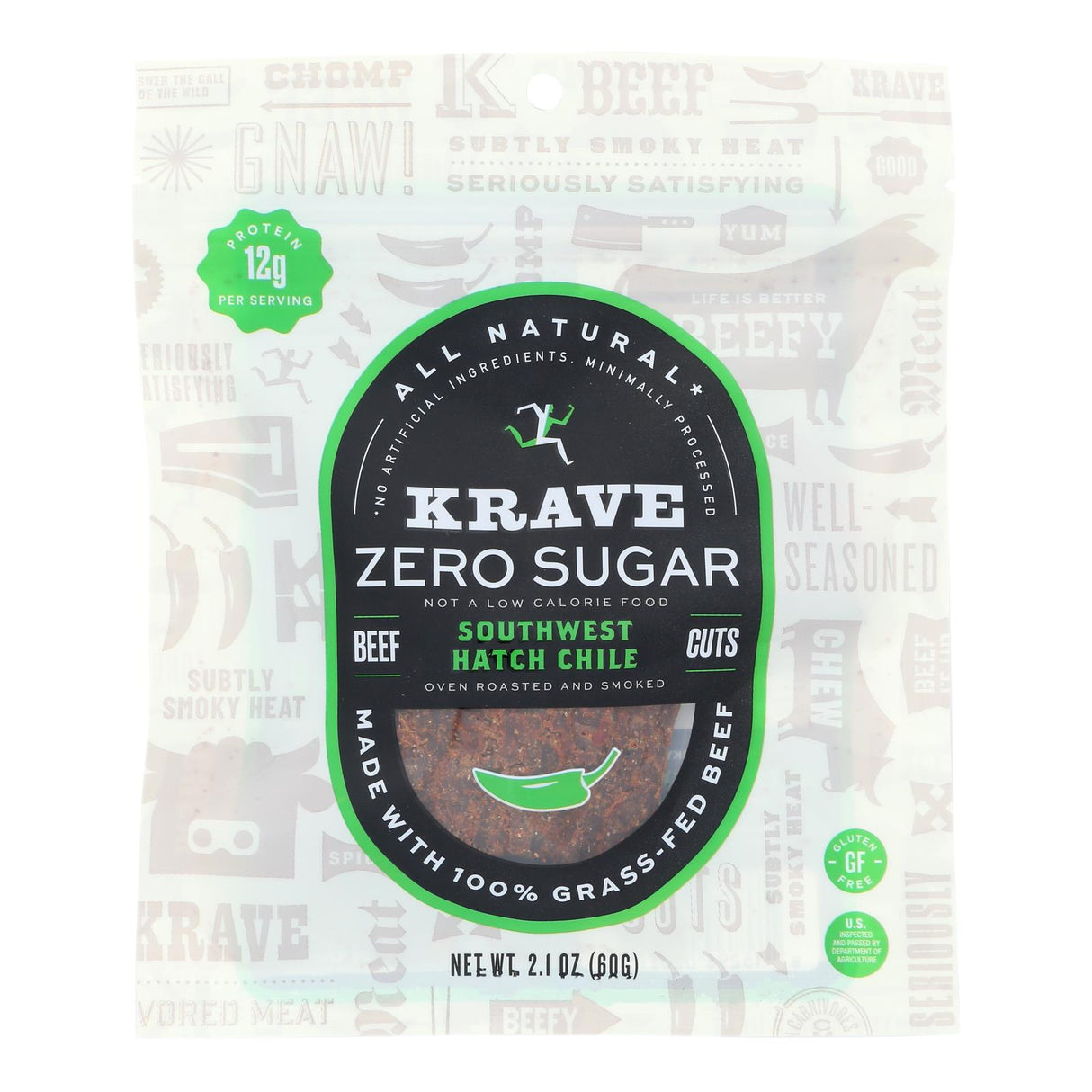 Krave Beef Jerky - Sugar-Free Sweet Hatch Delight, 8-Pack (2.1 Oz) - Cozy Farm 