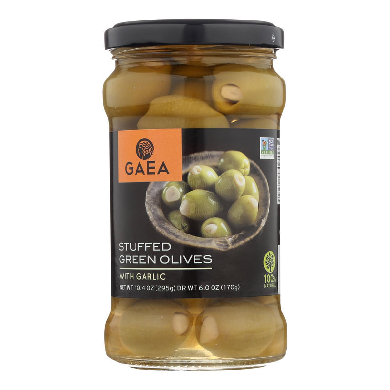 Gaea Stuffed Green Olives With Garlic  - Case Of 8 - 6 Oz - Cozy Farm 
