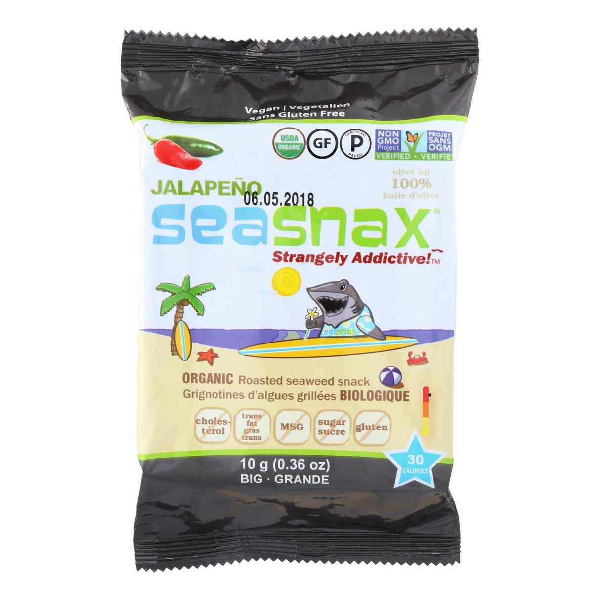 Seasnax Seaweed Snak - Organic - Jalapeno - Case Of 12 - .36 Oz - Cozy Farm 