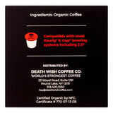 Back of a coffee package with branding and contact information for Death Wish Coffee Co.