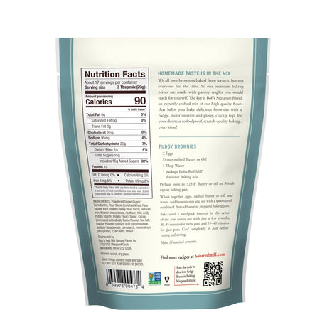 Back of a baking mix package with nutrition facts and ingredient list.