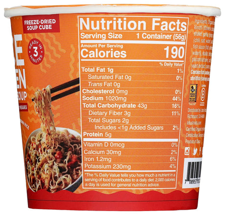 Lotus Foods Spicy Kimchi Instant Ramen Cup, 1.98 Oz (Pack of 6) - Cozy Farm 