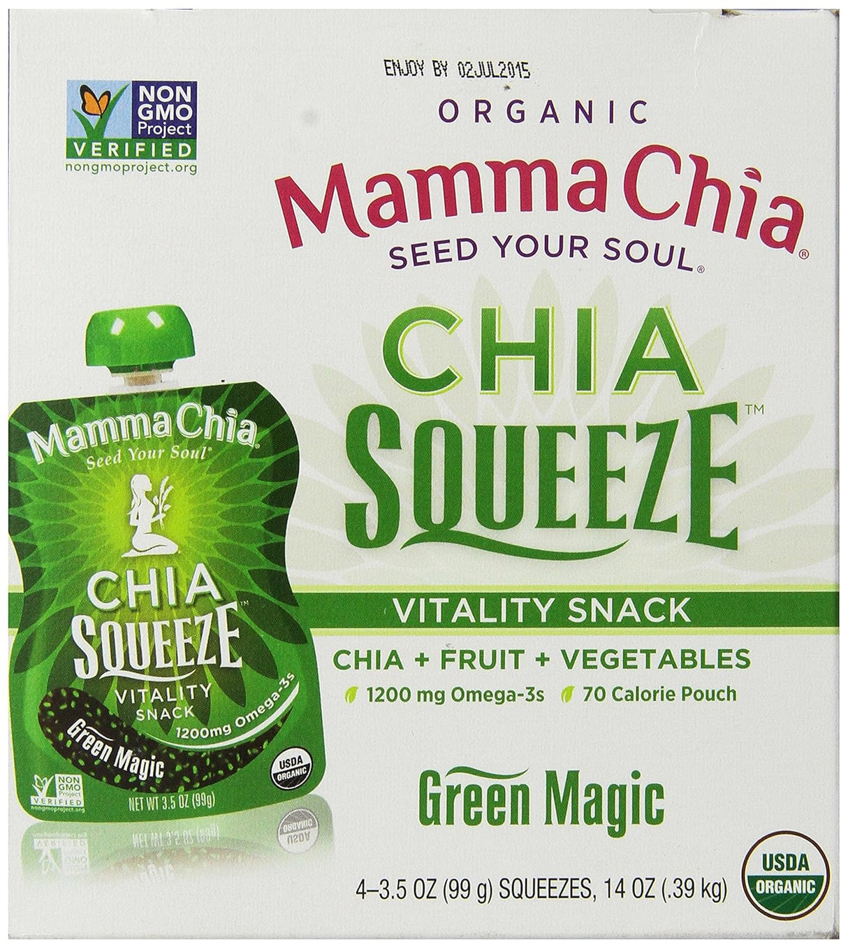 Mamma Chia Green Magic Vitality Squeeze Snack, 3.5 oz, Pack of 6
