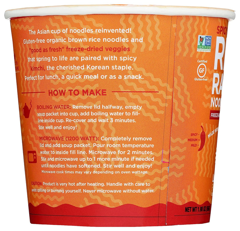 Lotus Foods Spicy Kimchi Instant Ramen Cup, 1.98 Oz (Pack of 6) - Cozy Farm 
