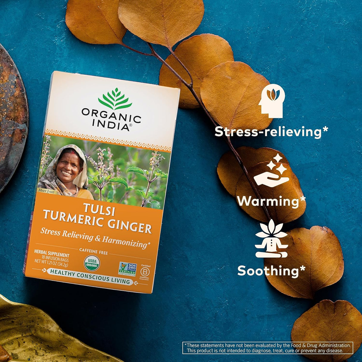Organic India Tulsi Turmeric Ginger Tea, 18 Tea Bags, Pack of 6