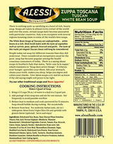 Alessi Zuppa Toscana Tuscan White Bean Soup label with nutritional information and cooking instructions.