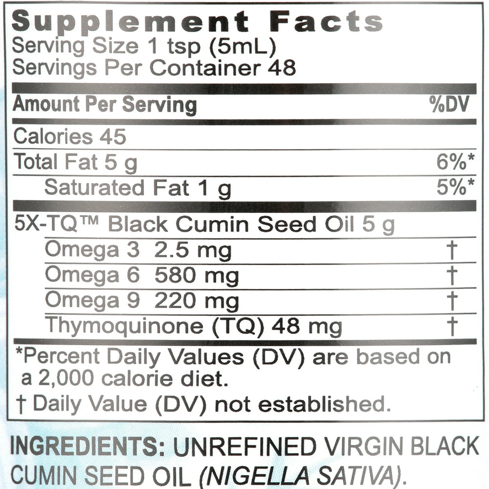 Amazing Herbs Premium Black Seed Oil Nutrition Facts