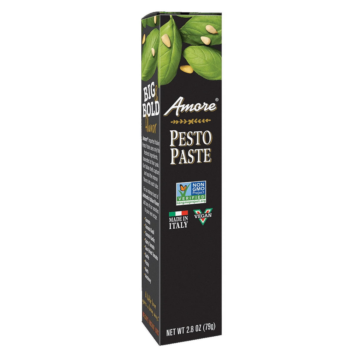 Amore Pesto Paste box with pesto ingredients on a white background