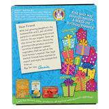 Annie's Homegrown Birthday Cake Crispy Snack Bars packaging with colorful gift boxes and text on a blue background