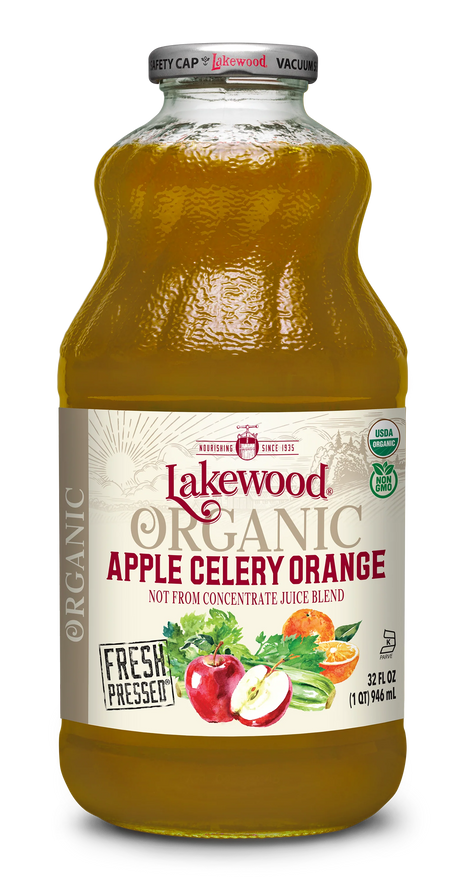 Lakewood - Organic Apple Celery Orange Juice, 32 fl oz (Pack of 6) - Healthy Green Juice