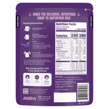 Back of a Jasberry Organic Superfood Rice package with nutritional information and branding details for Jasberry superfood rice.