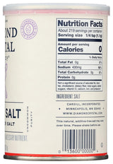 Back of a can of Diamond Crystal salt with nutrition facts label