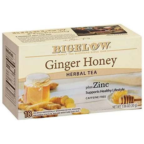 Bigelow Tea - Ginger Honey Zinc Herbal Tea, 18 Bags (Case of 6) - Immune Support