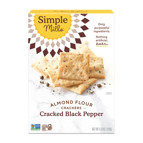 Simple Mills Cracked Black Pepper Almond Flour Crackers Case of 6 4.25 Oz