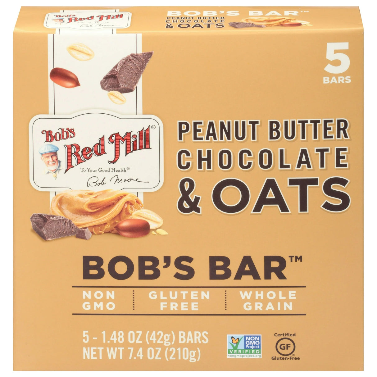 Bob's Red Mill - Peanut Butter Chocolate Oat Bars, 7.4 oz (Pack of 6) - Gluten-Free Snack