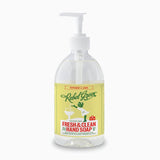Bottle of Rebel Green hand soap with pump on a white background