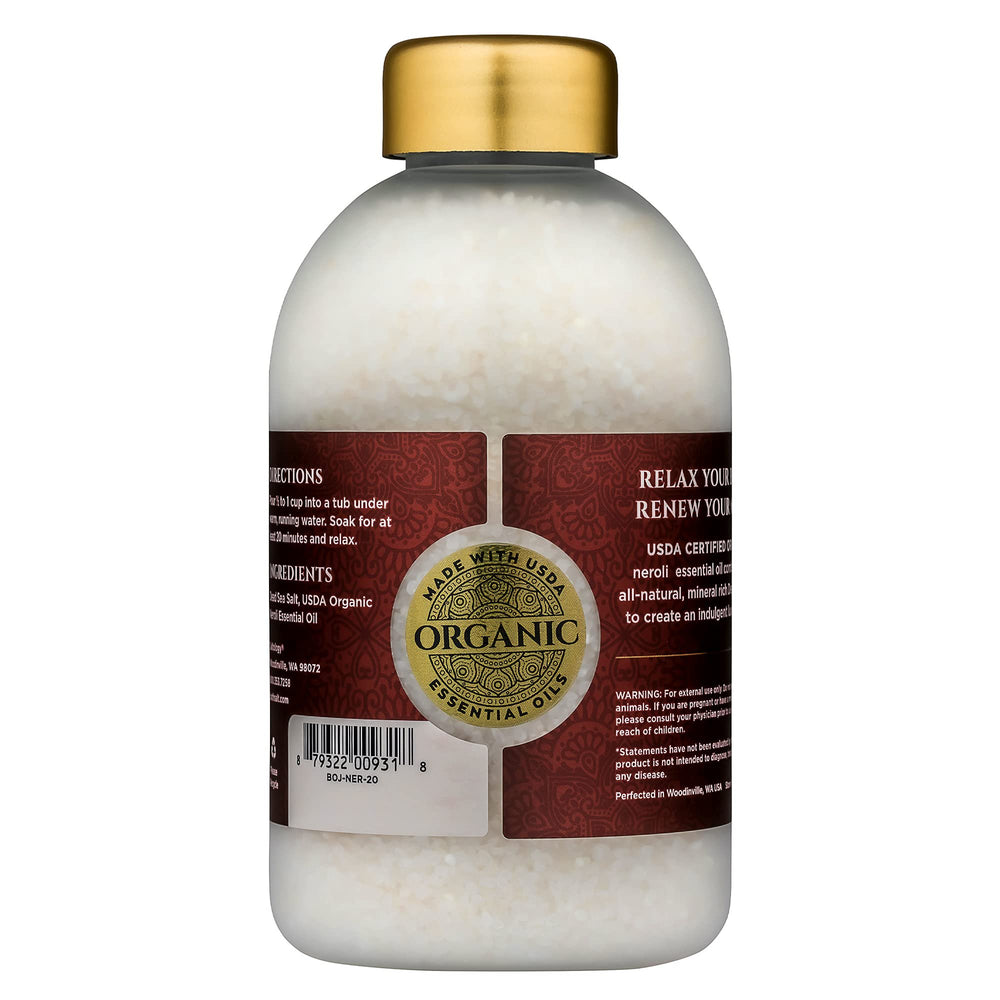 Bottle of organic Bokek Dead Sea Salt Bath Soak with Neroli 