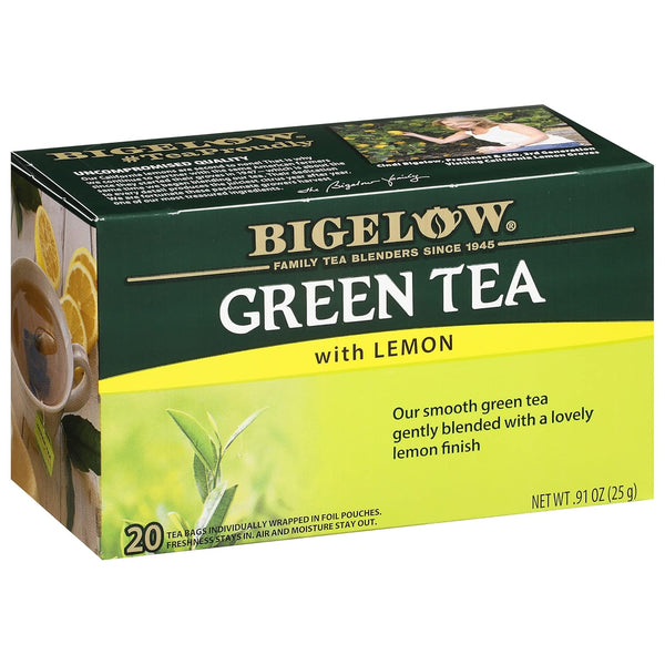 Box of Bigelow Green Tea with Lemon on a white background