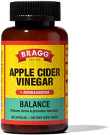 Bottle of Bragg Apple Cider Vinegar with Ashwagandha on a white background