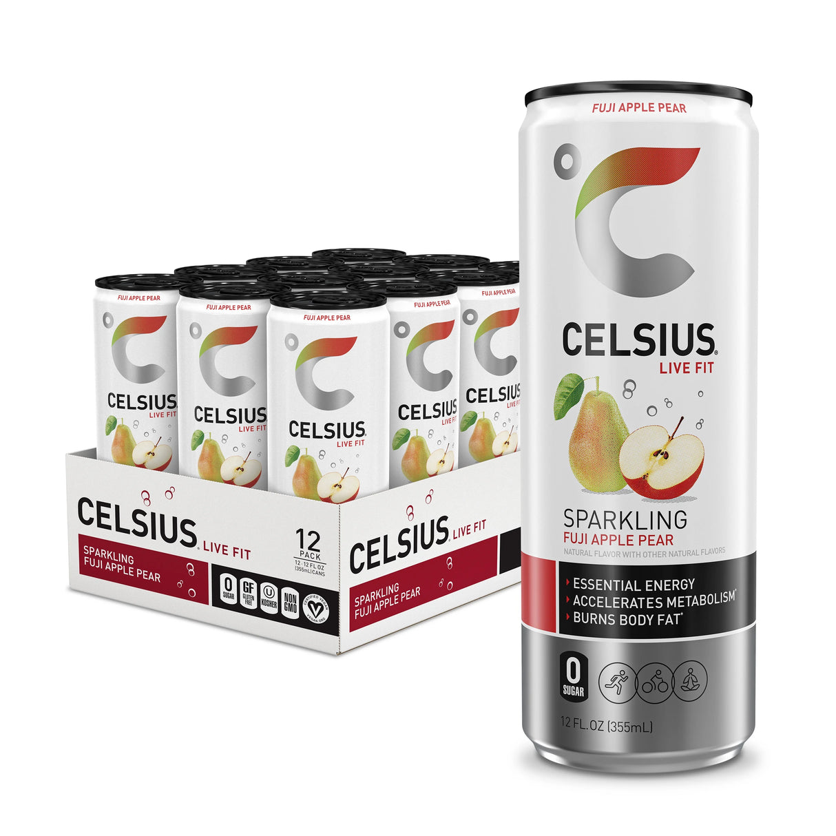 Celsius - Fuji Apple Pear, 4/12 fl oz (Pack of 6) - Healthy Energy Drink