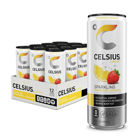 Celsius - Sparkling Strawberry Lemonade, 12 fl oz (12 Pack) - Zero Sugar Energy