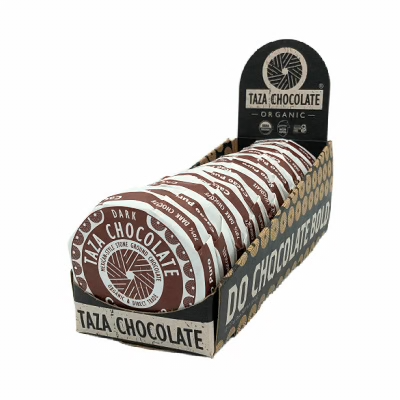 Box of Taza Chocolate bars on a white background