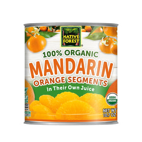 Can of Native Forest 100% Organic Mandarin Orange Segments on a white background