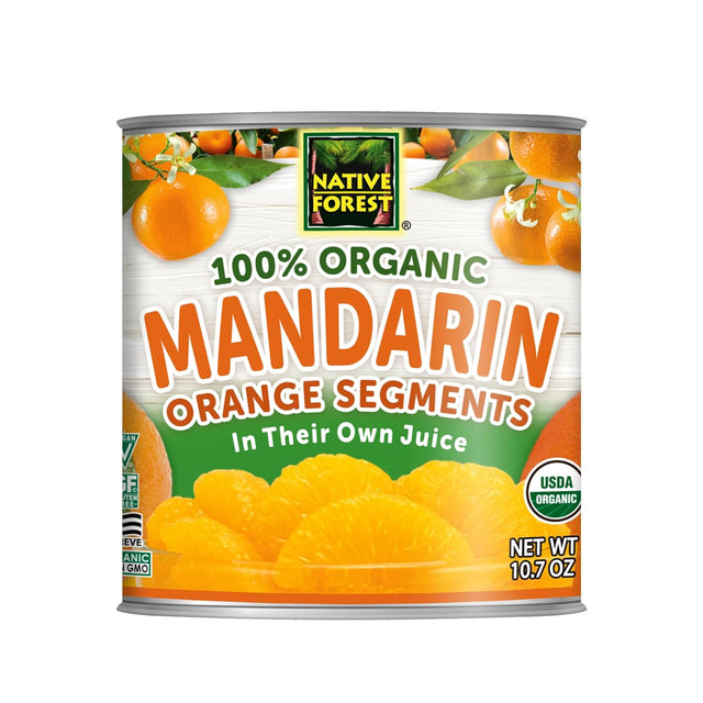 Can of Native Forest 100% Organic Mandarin Orange Segments on a white background