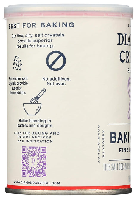 Canister of Diamond Crystal Baking Salt with text and branding on a white background