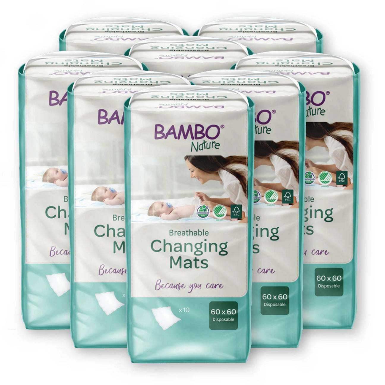 Bambo Nature Changing Mats 24x24, 10 Ct (Pack of 8) - Disposable Changing Pads