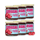 Jars of Smash and Ash Foods Raspberry Superfood Fruit Spread on a white background