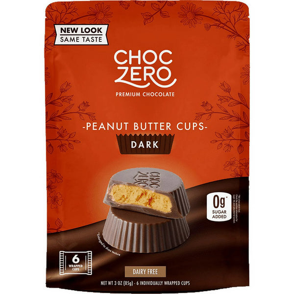 Choczero - Dark Chocolate Peanut Butter Cups, 3 oz (Pack of 12) - Sugar-Free Gluten-Free