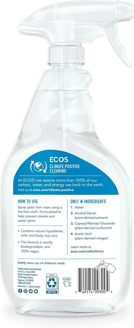 Clear spray ECOS window cleaner vinegar spray bottle branding and label on a white background