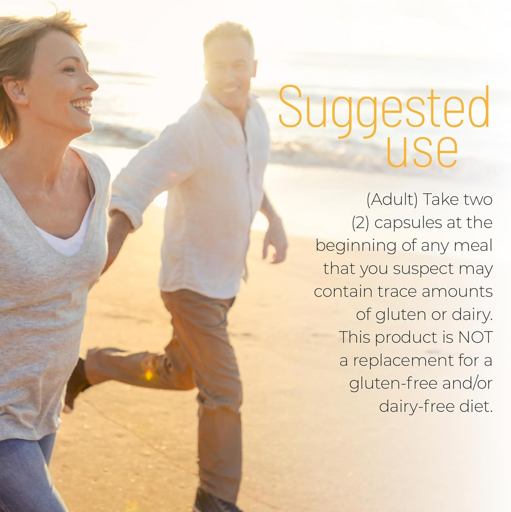 Couple walking on a beach with text about product use.